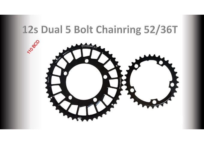 ROAD (52/36T) 110BCD 5 bolt 10/11/12s Round Spider Black RACEWORX Set